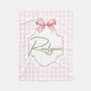 Personalized Raelynn Baby Girl Nursery Bow&Gingham Fleece Blanket