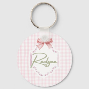 Personalized Raelynn Baby Girl Nursery Bow&Gingham Keychain
