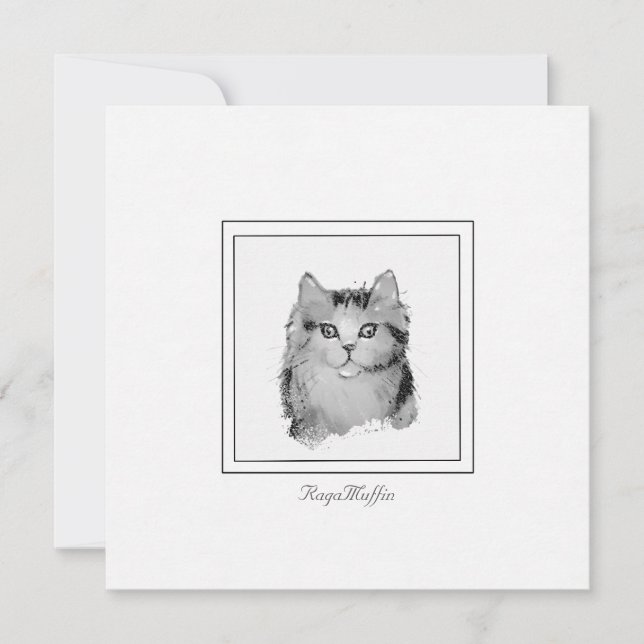 Personalized RagaMuffin Cat Drawing on a Flat Card (Front)