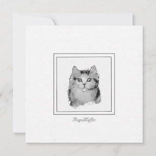 Personalized RagaMuffin Cat Drawing on a Flat Card