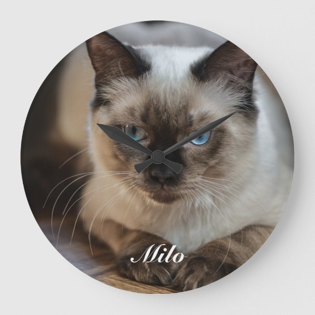 Personalized Ragdoll Cat Photo and Name Large Clock (Front)