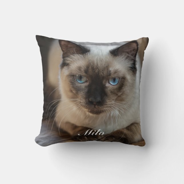 Personalized Ragdoll Cat Photo and Name Throw Pillow (Front)
