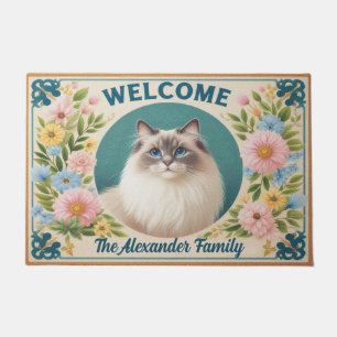 Personalized Ragdoll Cat Serenity Floral Welcome Doormat
