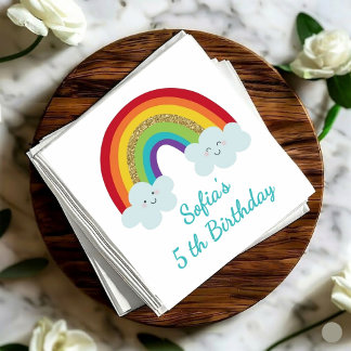 Personalized Rainbow 5th Birthday Cute Kids Party Napkin