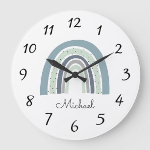 Personalized Rainbow Baby Name Nursery Large Clock