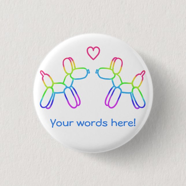 Personalized Rainbow Balloon Dogs in Love Button (Front)