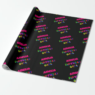 Personalized Rainbow Birthday Girl Wrapping Paper