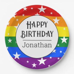 Personalized Rainbow Birthday Party  Paper Plate