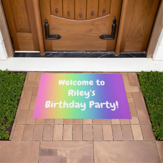 Personalized Rainbow Birthday Welcome Doormat (Outdoor)