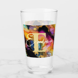 Personalized Rainbow & Black Alcohol Ink Glass