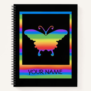 Personalized Rainbow Butterfly Spiral Notebook