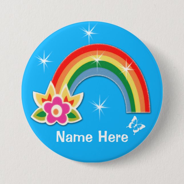 Personalized Rainbow Buttons Pins with Your Text (Front)