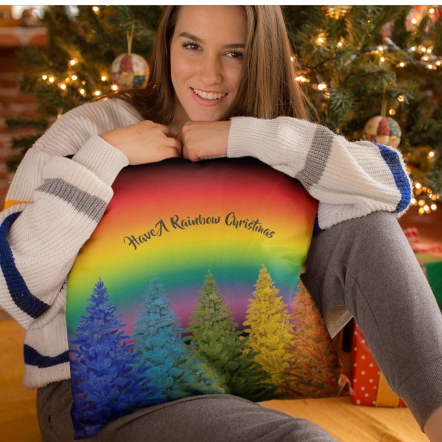 Personalized Rainbow Christmas Tree Throw Pillow (Creator Uploaded)