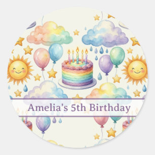 Personalized Rainbow Cloud Birthday Classic Round Sticker