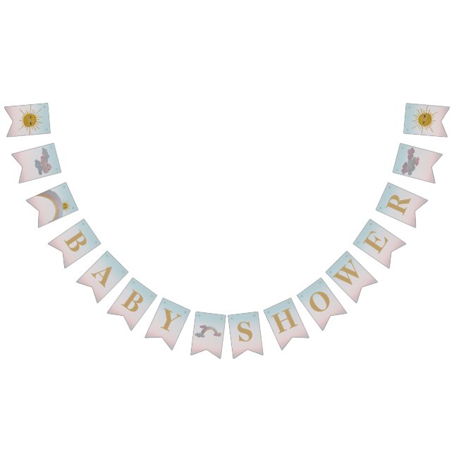 Personalized rainbow-clouds-sun theme-pink&blue bunting flags (All)