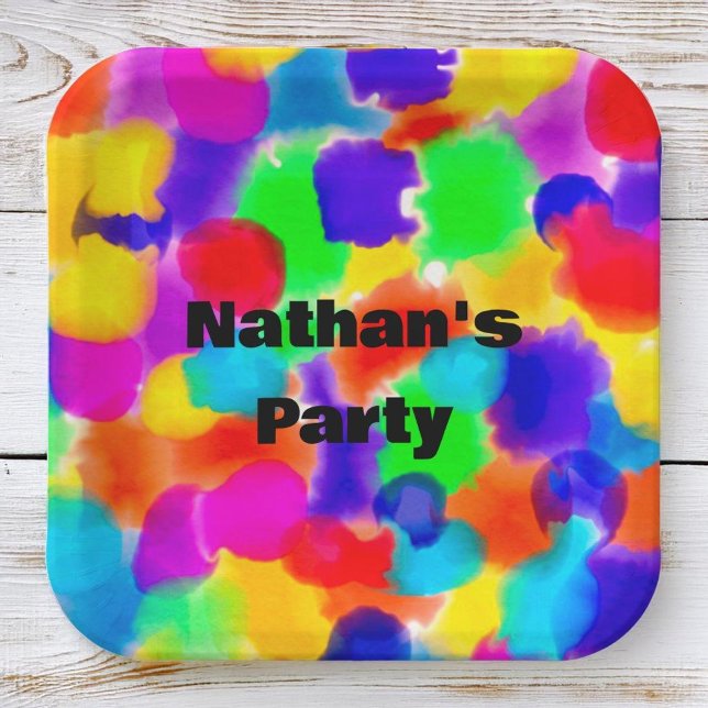 Personalized Rainbow colour splash  Paper Plate (Creator Uploaded)