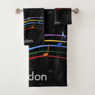 Personalized Rainbow Coloured Music Notes Bath Towel Set