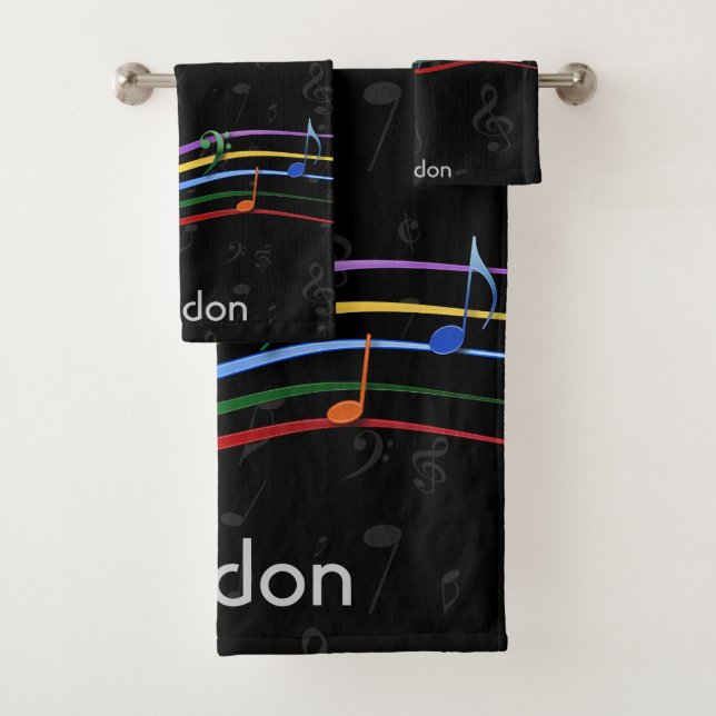 Personalized Rainbow Coloured Music Notes Bath Towel Set (Insitu)