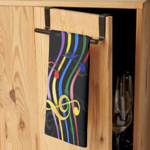 Personalized Rainbow Coloured Music Notes Kitchen Towel