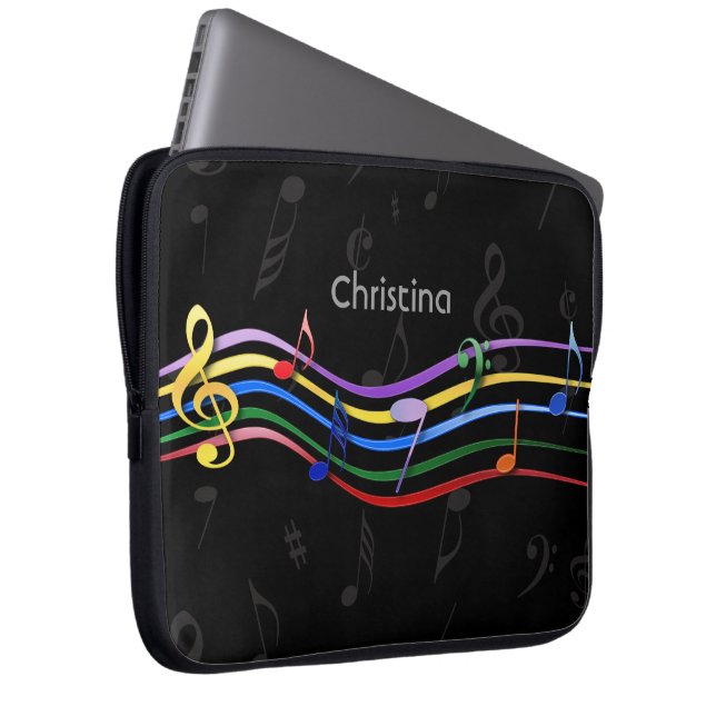 Personalized Rainbow Coloured Music Notes Laptop Sleeve (Front Right)