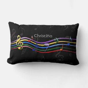 Personalized Rainbow Coloured Music Notes Lumbar Pillow