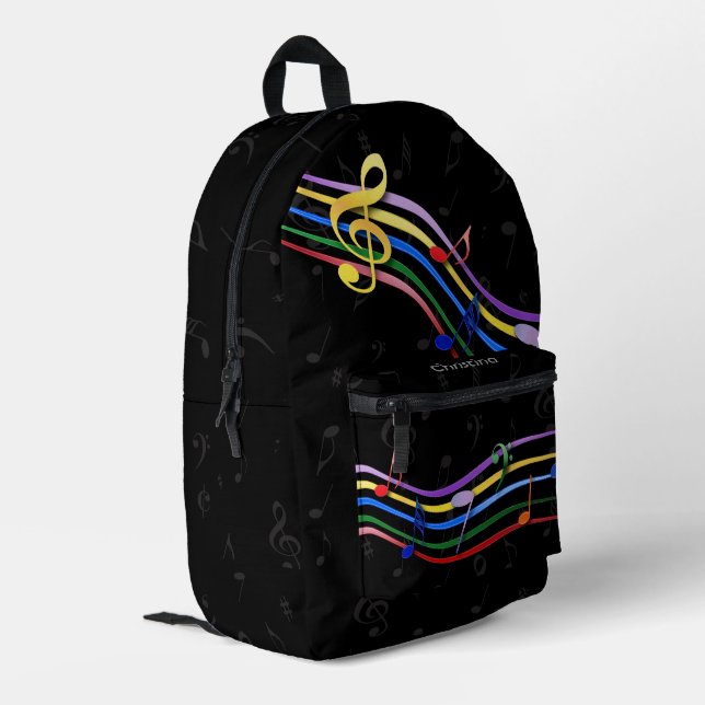 Personalized Rainbow Coloured Music Notes Printed Backpack (Back Corner Left)