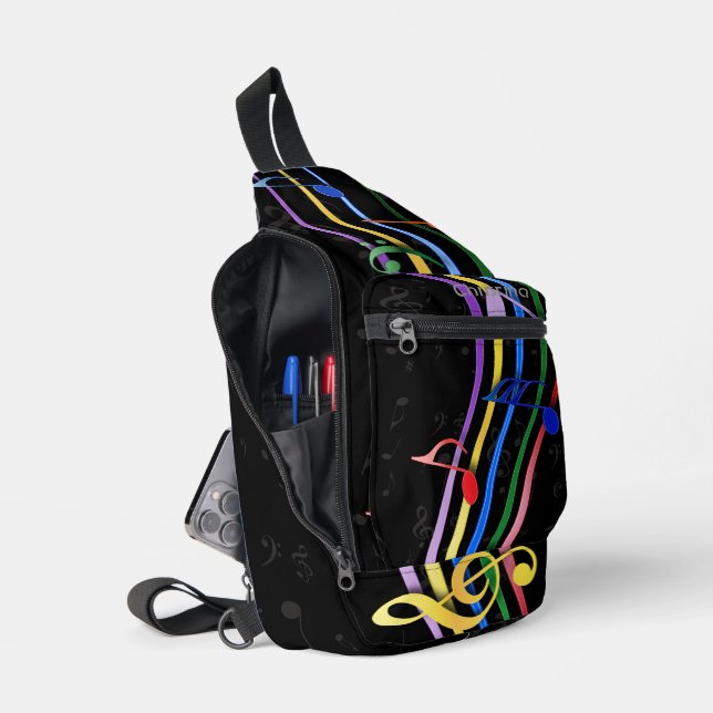 Personalized Rainbow Coloured Music Notes Sling Bag (Open)