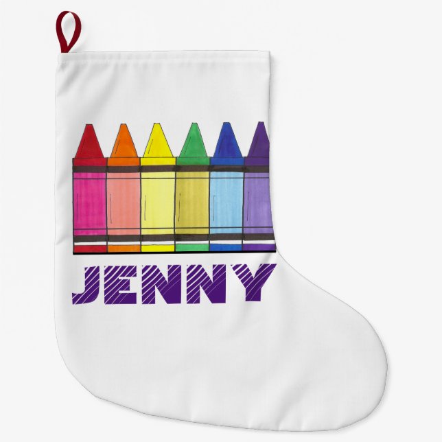 Personalized Rainbow Crayon Artist Pride Art Large Christmas Stocking (Front)