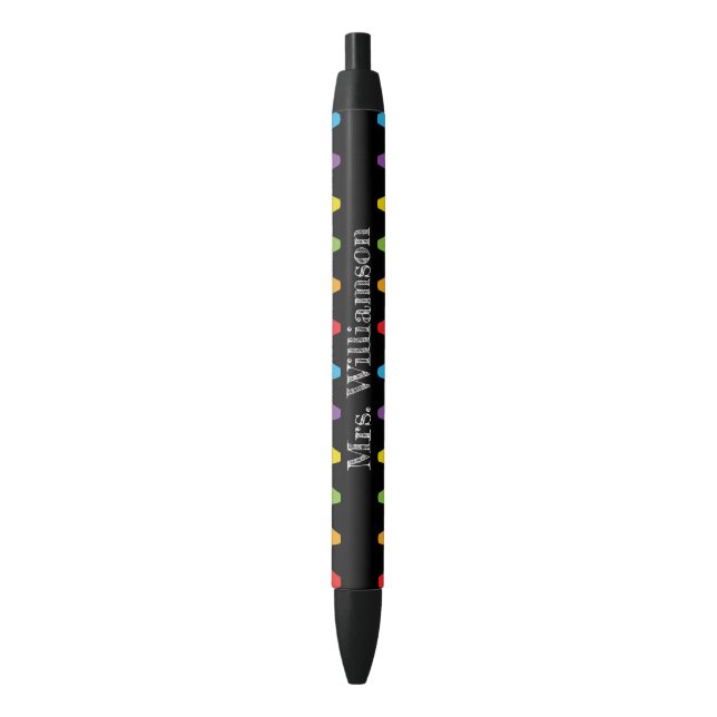 Personalized Rainbow Crayons Teacher Appreciation Black Ink Pen (Front Vertical)