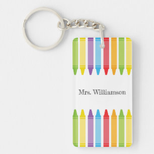 Personalized Rainbow Crayons Teacher Appreciation  Keychain
