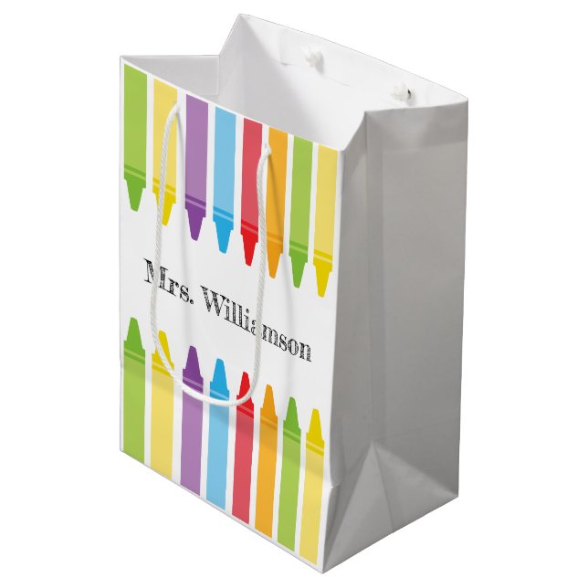 Personalized Rainbow Crayons Teacher Appreciation  Medium Gift Bag (Front Angled)