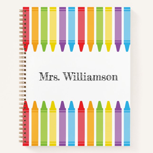 Personalized Rainbow Crayons Teacher Appreciation Notebook (Front)