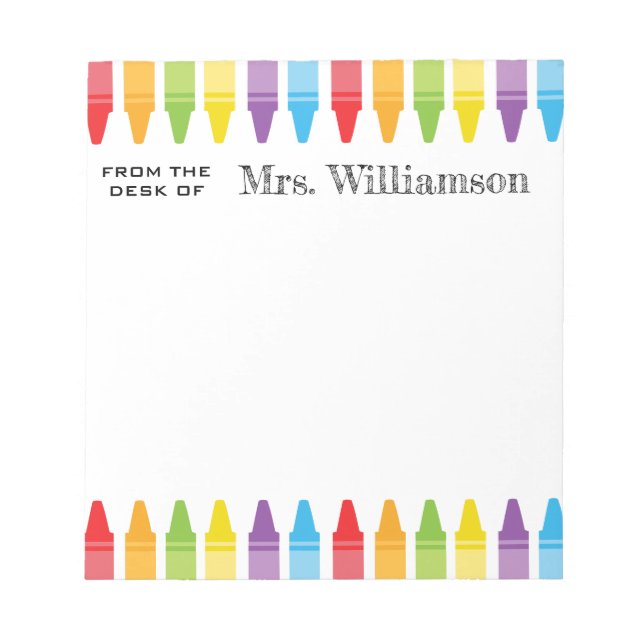 Personalized Rainbow Crayons Teacher Appreciation Notepad (Front)