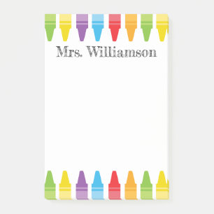 Personalized Rainbow Crayons Teacher Appreciation Post-it Notes