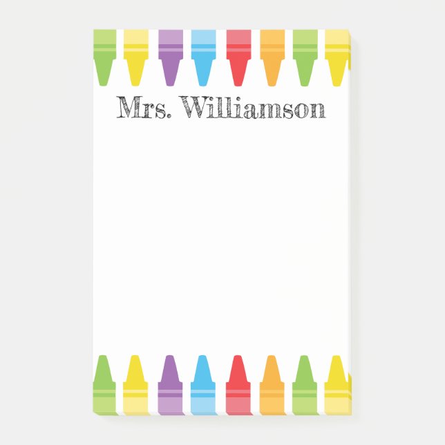 Personalized Rainbow Crayons Teacher Appreciation Post-it Notes (Front)