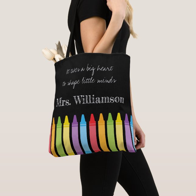 Personalized Rainbow Crayons Teacher Appreciation  Tote Bag (Close Up)