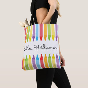 Personalized Rainbow Crayons Teacher Appreciation Tote Bag