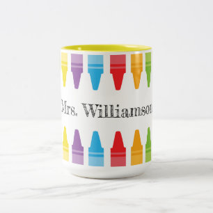 Personalized Rainbow Crayons Teacher Appreciation  Two-Tone Coffee Mug