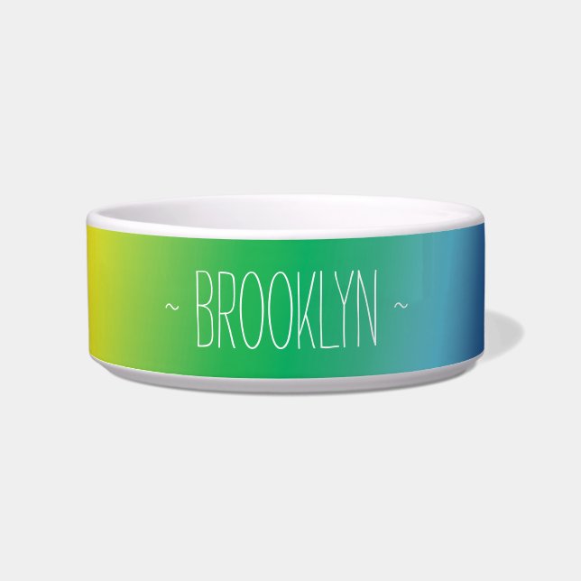 Personalized rainbow custom name text cute dog cat bowl (Front)