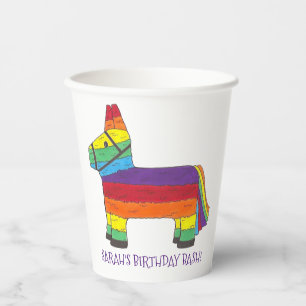 Personalized Rainbow Donkey Piñata Birthday Party Paper Cups