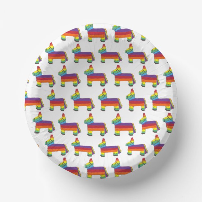Personalized Rainbow Donkey Piñata Birthday Party Paper Plate (Front)