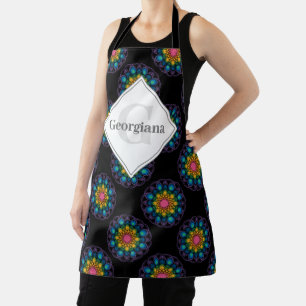 Personalized Rainbow Floral Polka Dot Mandala Apron