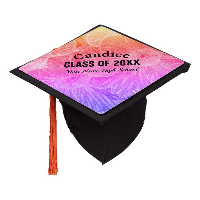 Personalized rainbow flower photo class of 2020 graduation cap topper (Angled)