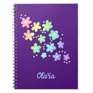 Personalized Rainbow Flowers on Purple Notebook