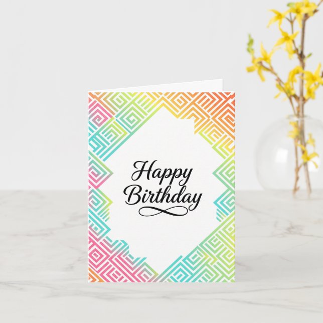 Personalized Rainbow Geometric Birthday Card (Yellow Flower)