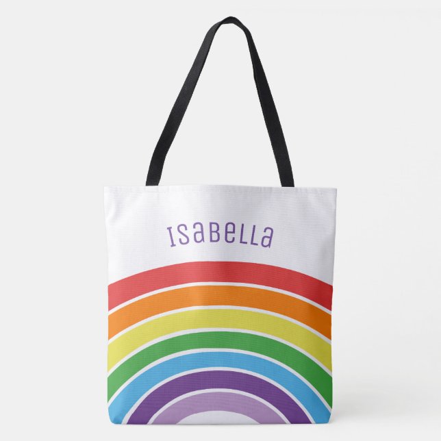 Personalized Rainbow Girls Colourful Custom Trendy Tote Bag (Front)