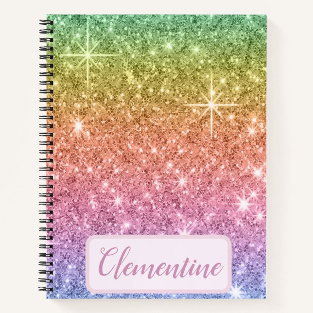 Personalized Rainbow Glam Glitter Sketchbook Notebook (Front)