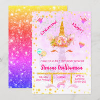 Personalized Rainbow Glitter Golden Unicorn