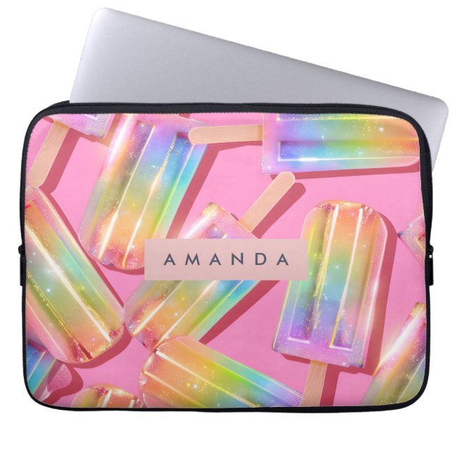 Personalized Rainbow Glitter Popsicle Dreamt Laptop Sleeve (Front)