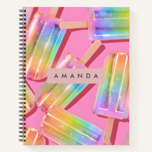 Personalized Rainbow Glitter Popsicle Dreamt Notebook